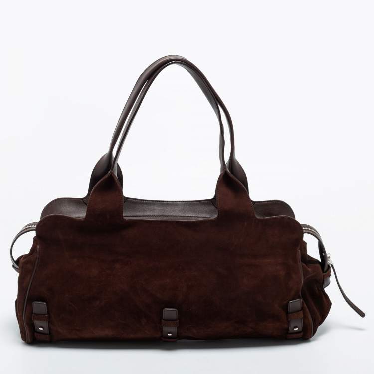Pre Owned Salvatore Ferragamo Dark Brown Suede, Leather and Fur Double Zip Shoulder Bag