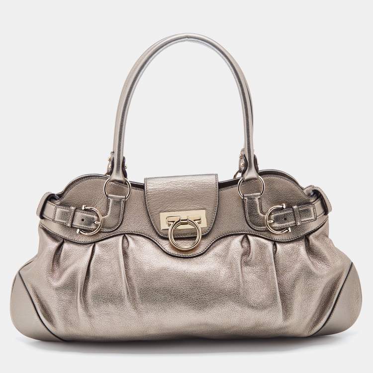 مملوكة مسبقًا Salvatore Ferragamo Metallic Leather Marisa Satchel