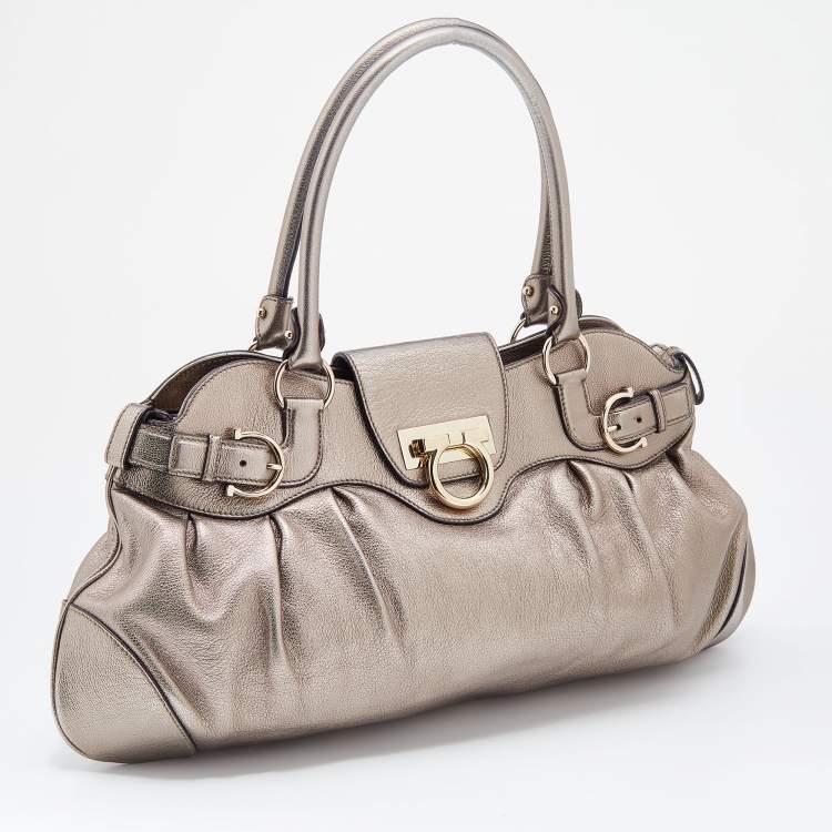 مملوكة مسبقًا Salvatore Ferragamo Metallic Leather Marisa Satchel