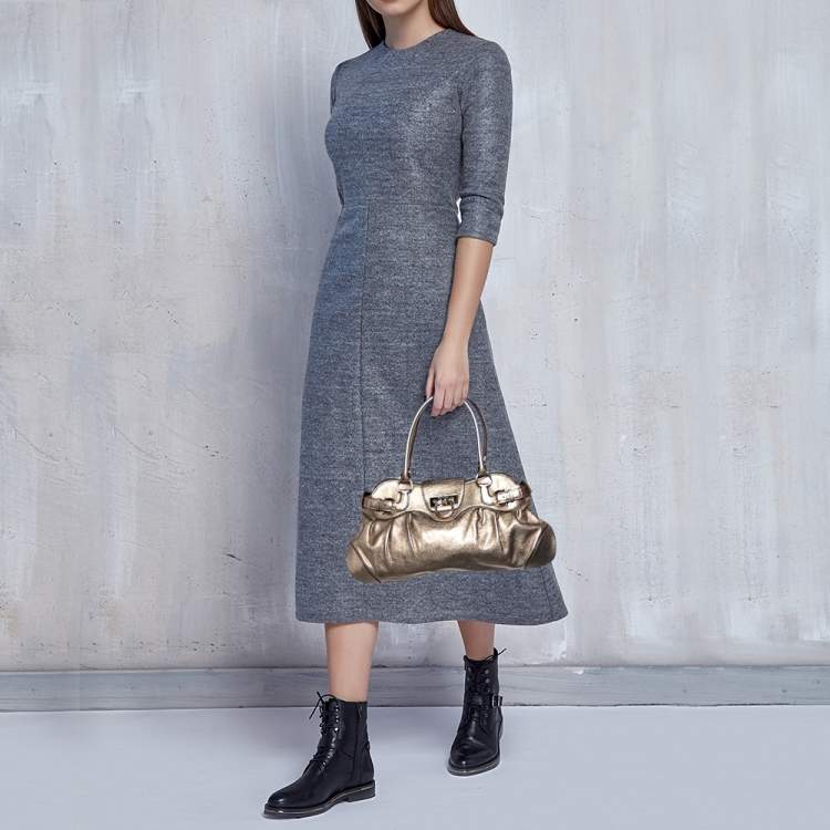 مملوكة مسبقًا Salvatore Ferragamo Metallic Leather Marisa Satchel