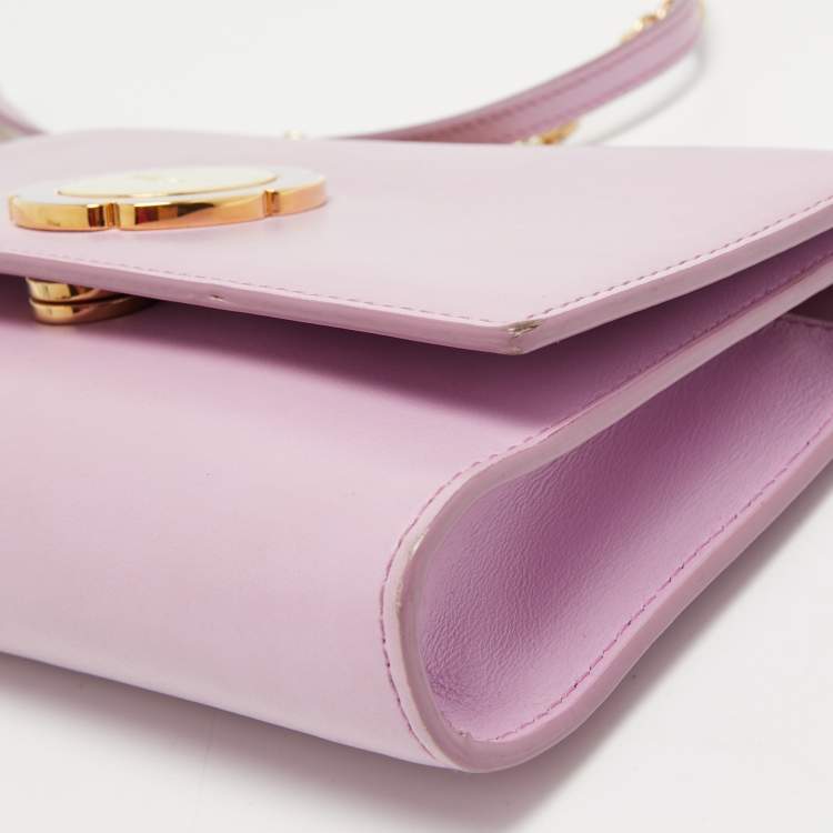 Pre Owned Salvatore Ferragamo Light Pink Leather Floral Flap Chain Shoulder Bag