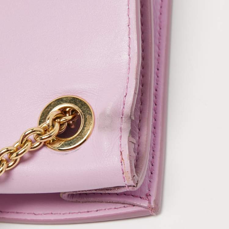 Pre Owned Salvatore Ferragamo Light Pink Leather Floral Flap Chain Shoulder Bag