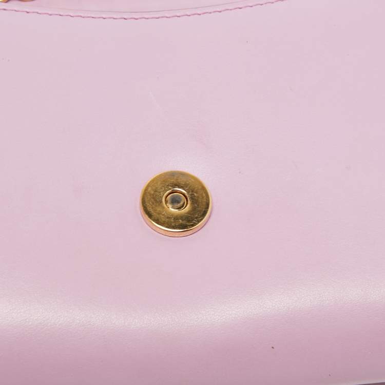 Pre Owned Salvatore Ferragamo Light Pink Leather Floral Flap Chain Shoulder Bag