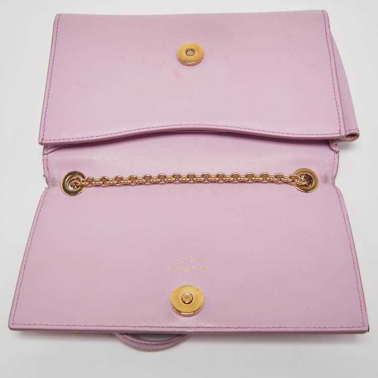 Pre Owned Salvatore Ferragamo Light Pink Leather Floral Flap Chain Shoulder Bag