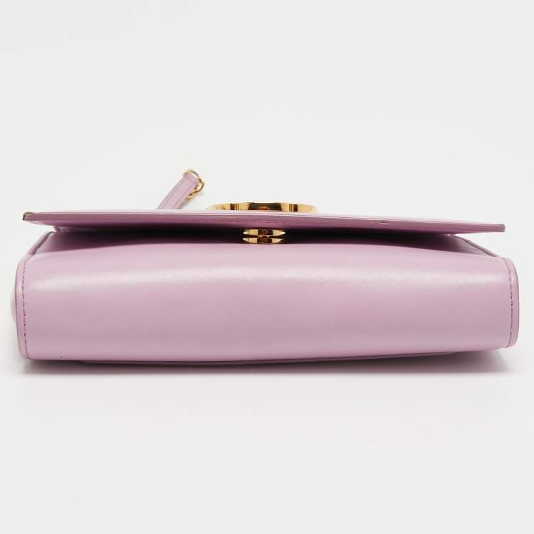 Pre Owned Salvatore Ferragamo Light Pink Leather Floral Flap Chain Shoulder Bag