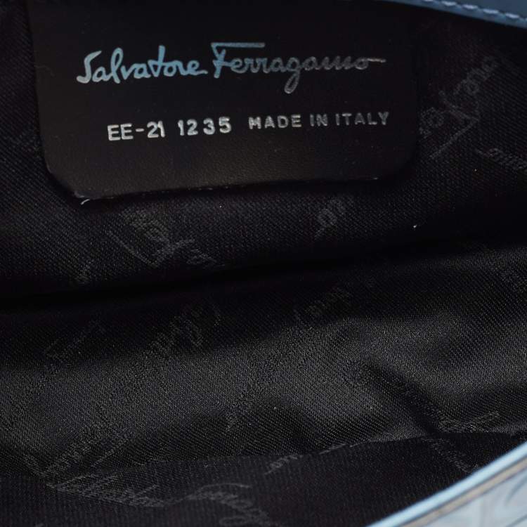 Pre Owned  Salvatore Ferragamo Blue Gancio Embossed Leather Baguette Bag