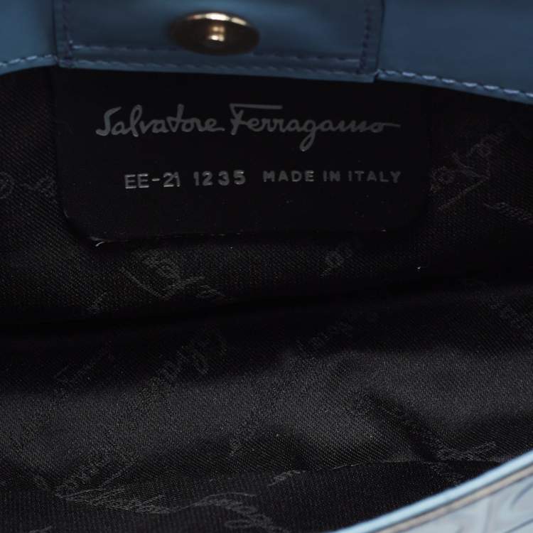 Pre Owned  Salvatore Ferragamo Blue Gancio Embossed Leather Baguette Bag