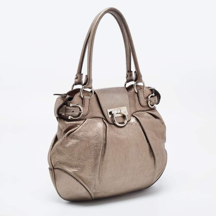 Pre Owned Salvatore Ferragamo Metallic Leather Marisa Hobo