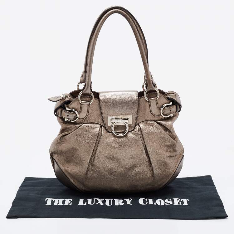 Pre Owned Salvatore Ferragamo Metallic Leather Marisa Hobo