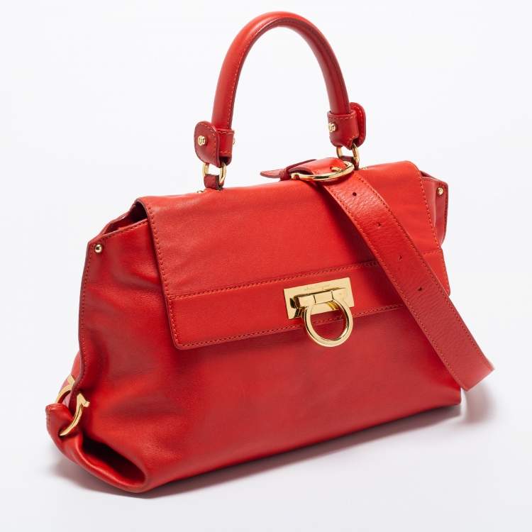 Pre Owned Salvatore Ferragamo Red Leather Sofia Top Handle Bag