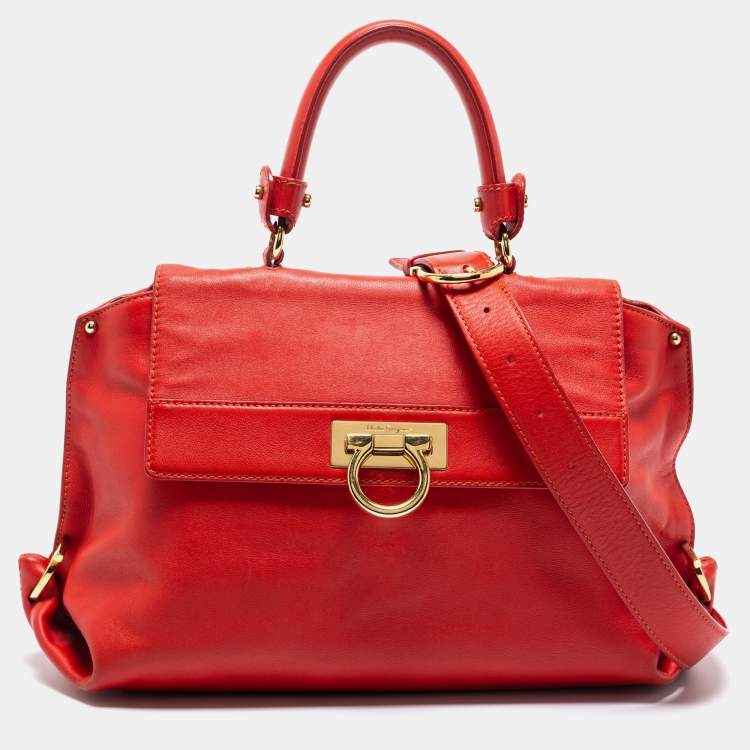 Pre Owned Salvatore Ferragamo Red Leather Sofia Top Handle Bag