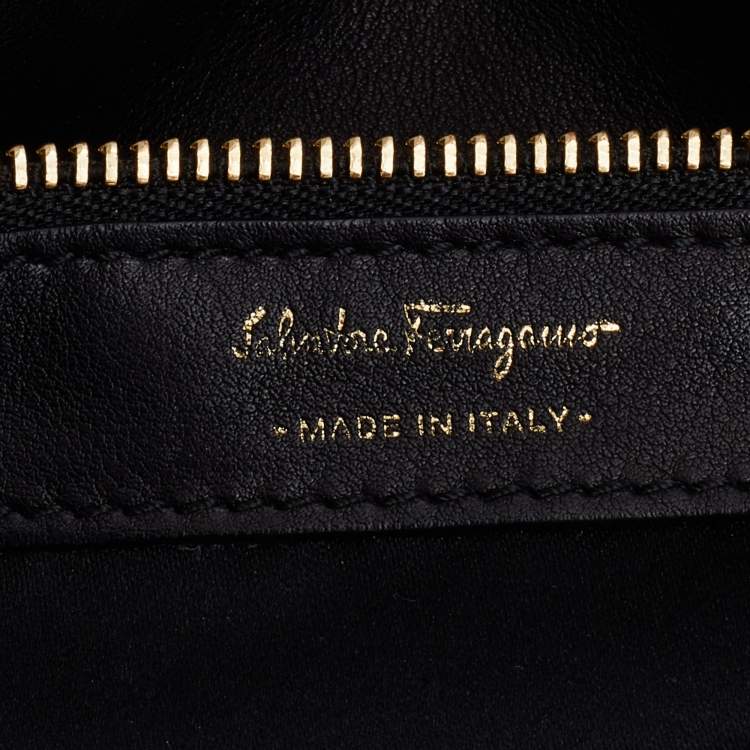 Pre Owned Salvatore Ferragamo Black Leather Sonia Tote