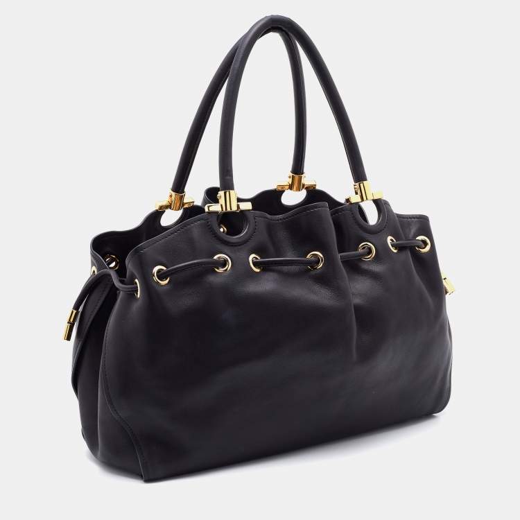 Pre Owned Salvatore Ferragamo Black Leather Sonia Tote