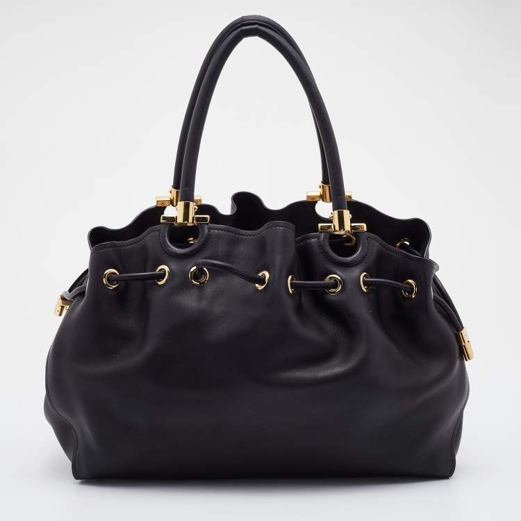 Pre Owned Salvatore Ferragamo Black Leather Sonia Tote