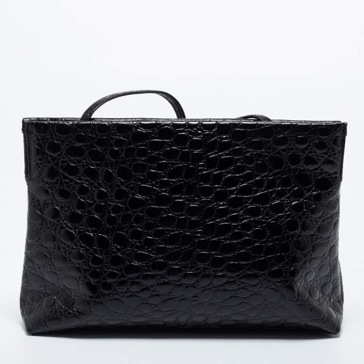 Pre Owned Salvatore Ferragamo Black Alligator Embossed Leather Shoulder Bag