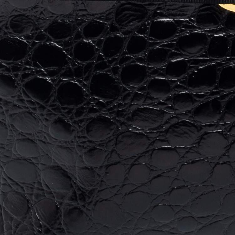 Pre Owned Salvatore Ferragamo Black Alligator Embossed Leather Shoulder Bag