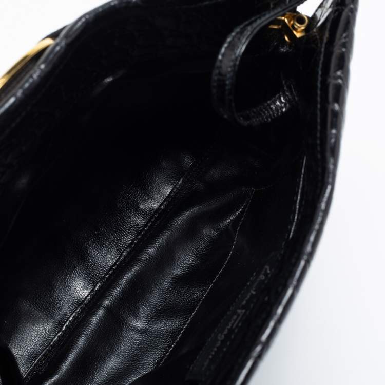 Pre Owned Salvatore Ferragamo Black Alligator Embossed Leather Shoulder Bag