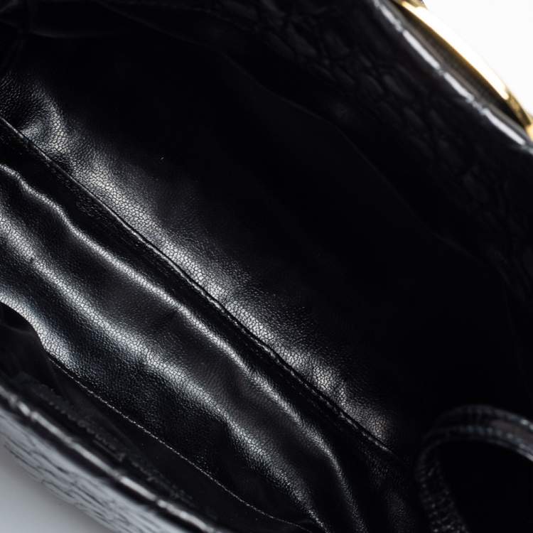Pre Owned Salvatore Ferragamo Black Alligator Embossed Leather Shoulder Bag
