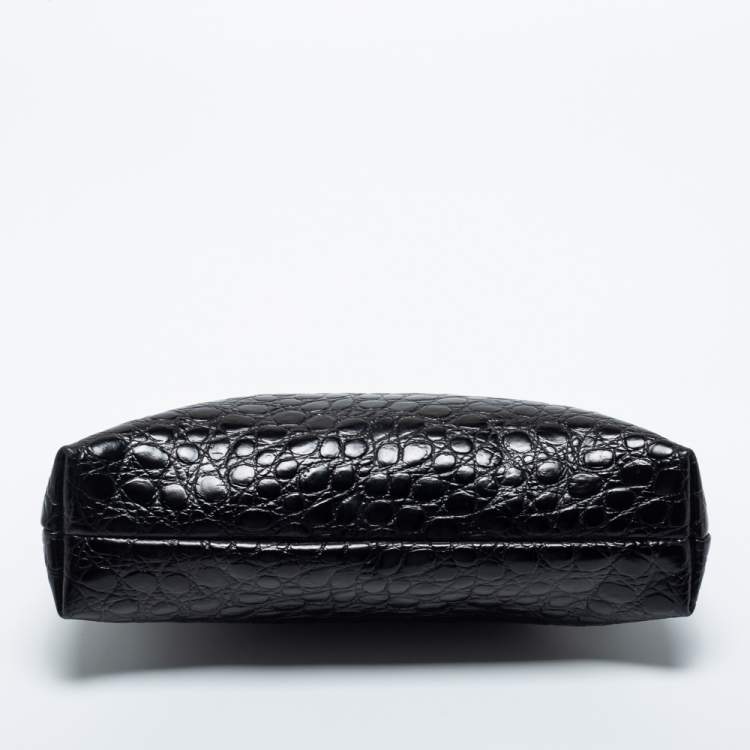 Pre Owned Salvatore Ferragamo Black Alligator Embossed Leather Shoulder Bag