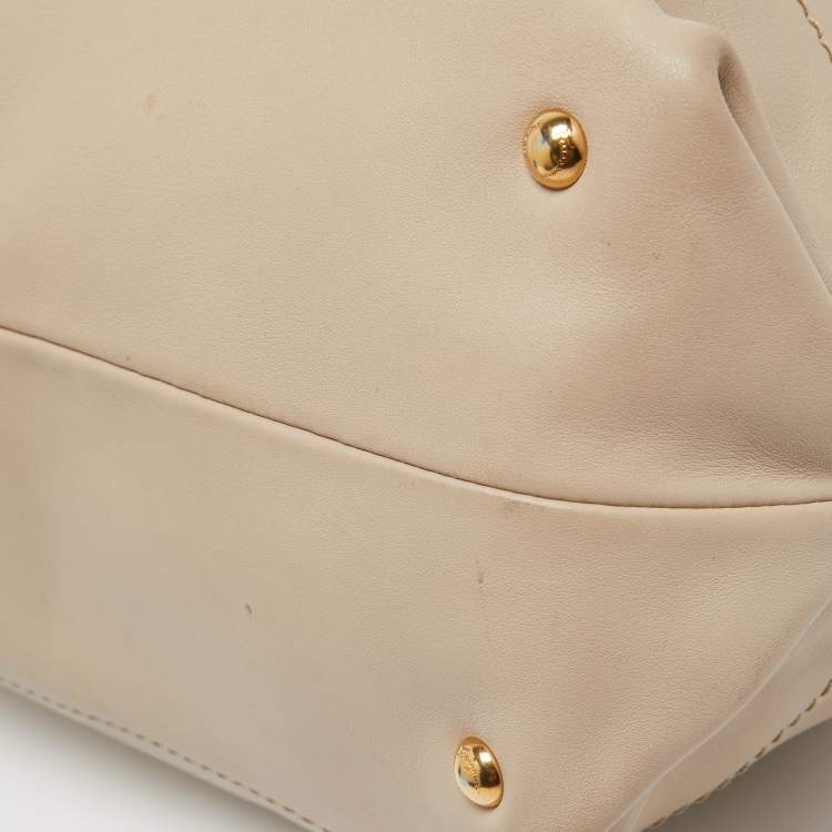 Pre Owned Salvatore Ferragamo Beige Leather Gancini Chain Tote