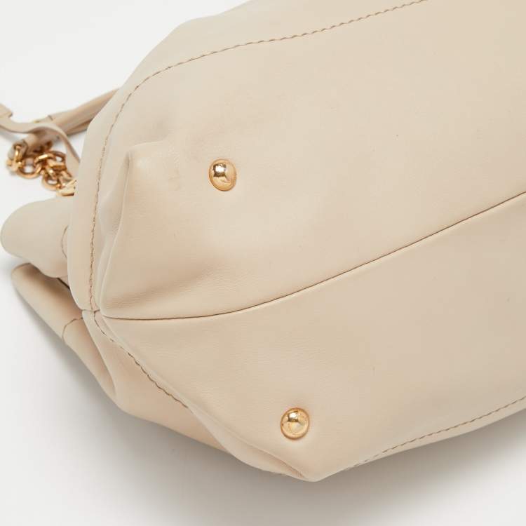 Pre Owned Salvatore Ferragamo Beige Leather Gancini Chain Tote