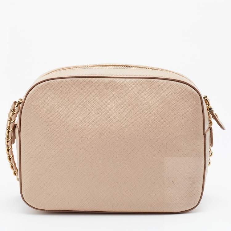 Pre Owned Salvatore Ferragamo Beige Saffiano Leather Vara Bow Shoulder Bag