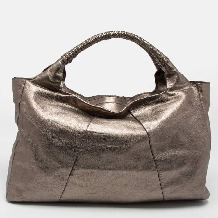 Pre Owned Salvatore Ferragamo Metallic Gold Leather Satchel