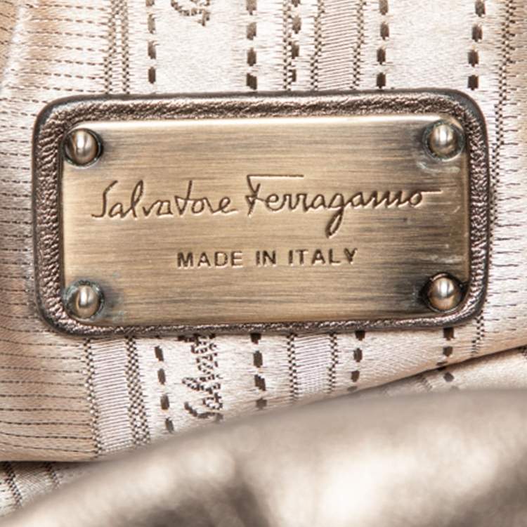 Pre Owned Salvatore Ferragamo Metallic Gold Leather Satchel