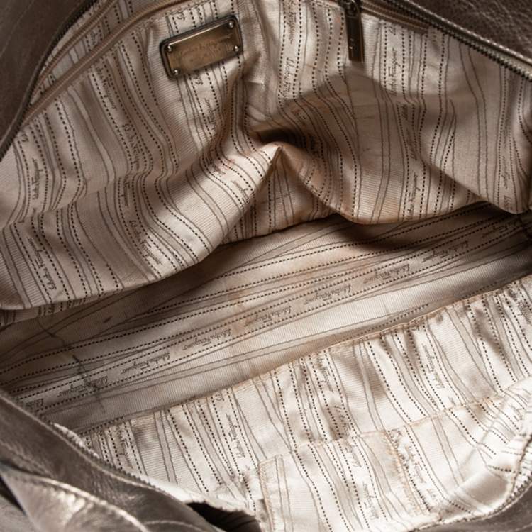 Pre Owned Salvatore Ferragamo Metallic Gold Leather Satchel