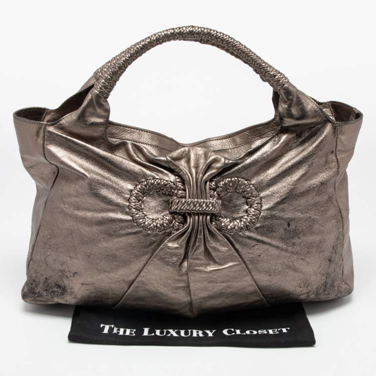 Pre Owned Salvatore Ferragamo Metallic Gold Leather Satchel