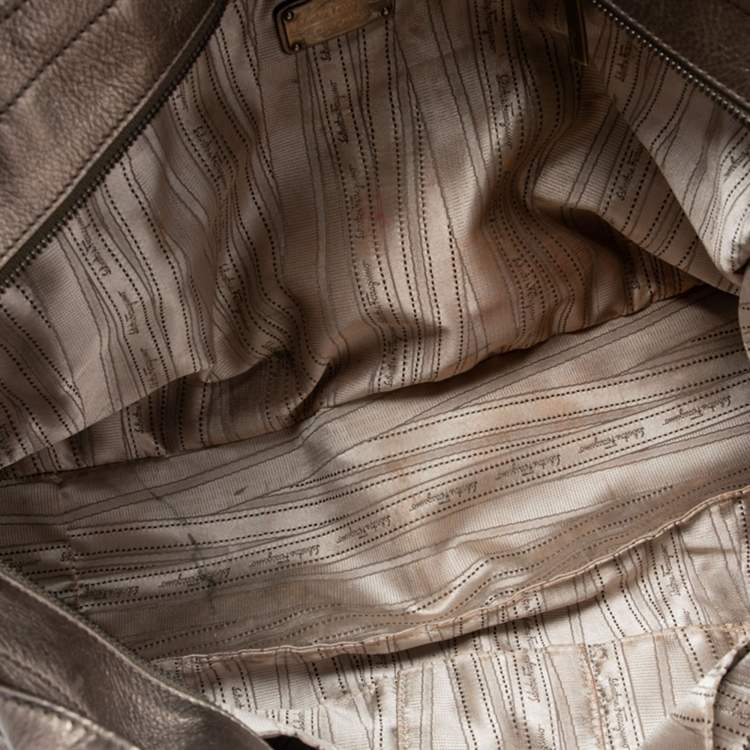 Pre Owned Salvatore Ferragamo Metallic Gold Leather Satchel