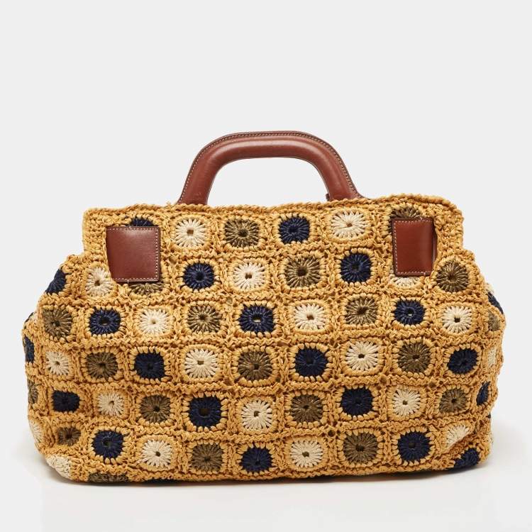 Pre Owned Salvatore Ferragamo Multicolor Crochet and Leather Tote