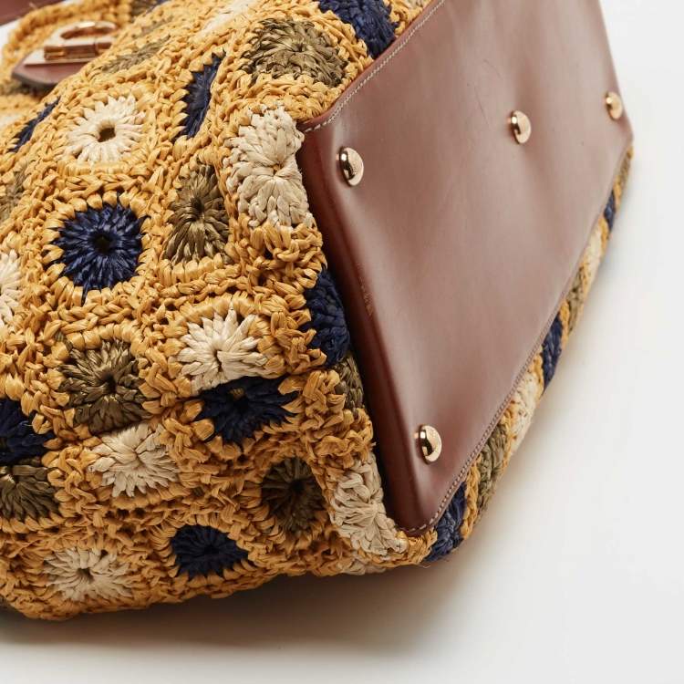 Pre Owned Salvatore Ferragamo Multicolor Crochet and Leather Tote