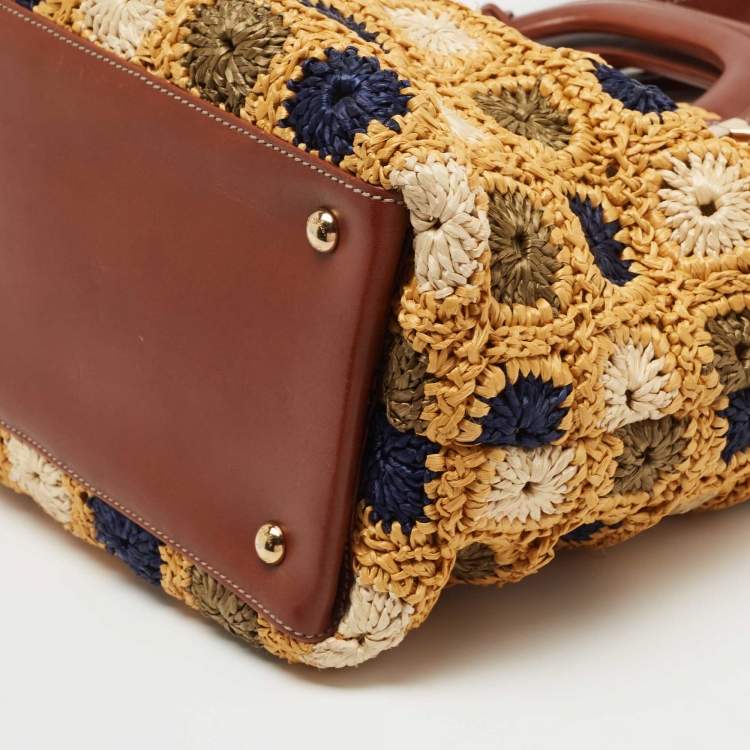 Pre Owned Salvatore Ferragamo Multicolor Crochet and Leather Tote