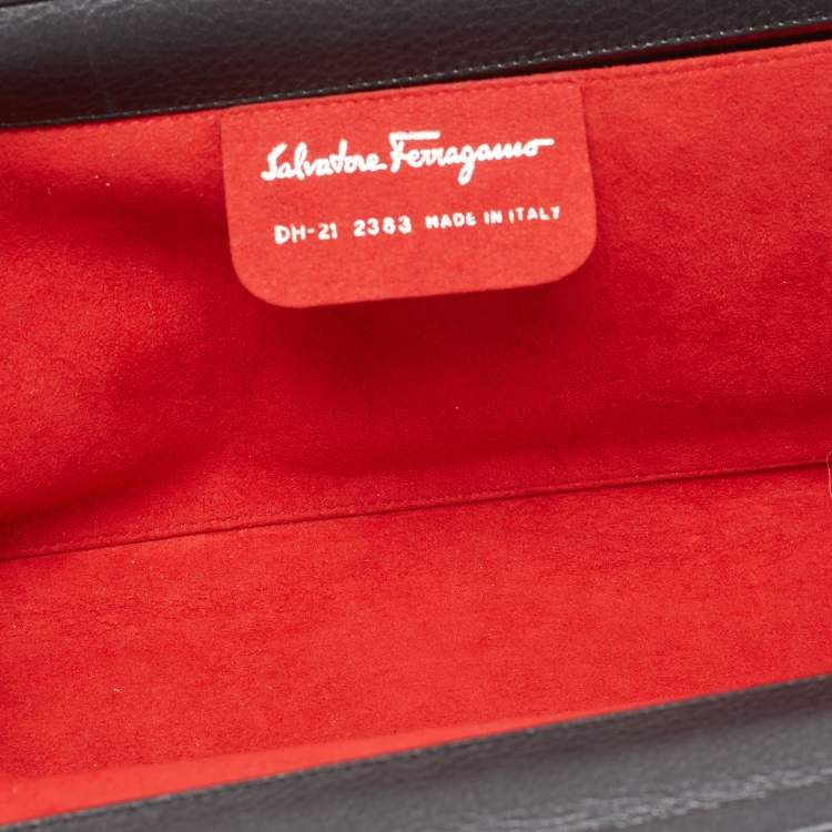 Pre Owned Salvatore Ferragamo Black Gancini Print Lurex Frame Long Clutch