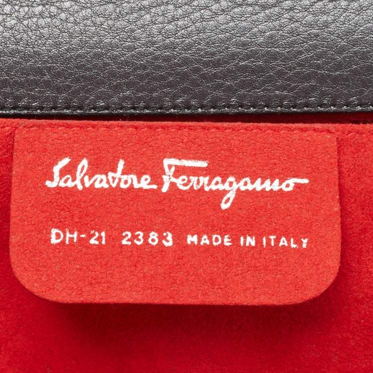 Pre Owned Salvatore Ferragamo Black Gancini Print Lurex Frame Long Clutch