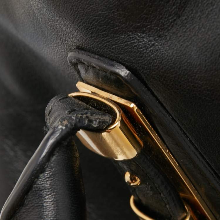 Pre Owned Salvatore Ferragamo Black Leather and Python Whitney Tote 