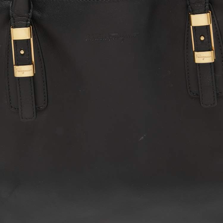 Pre Owned Salvatore Ferragamo Black Leather and Python Whitney Tote 