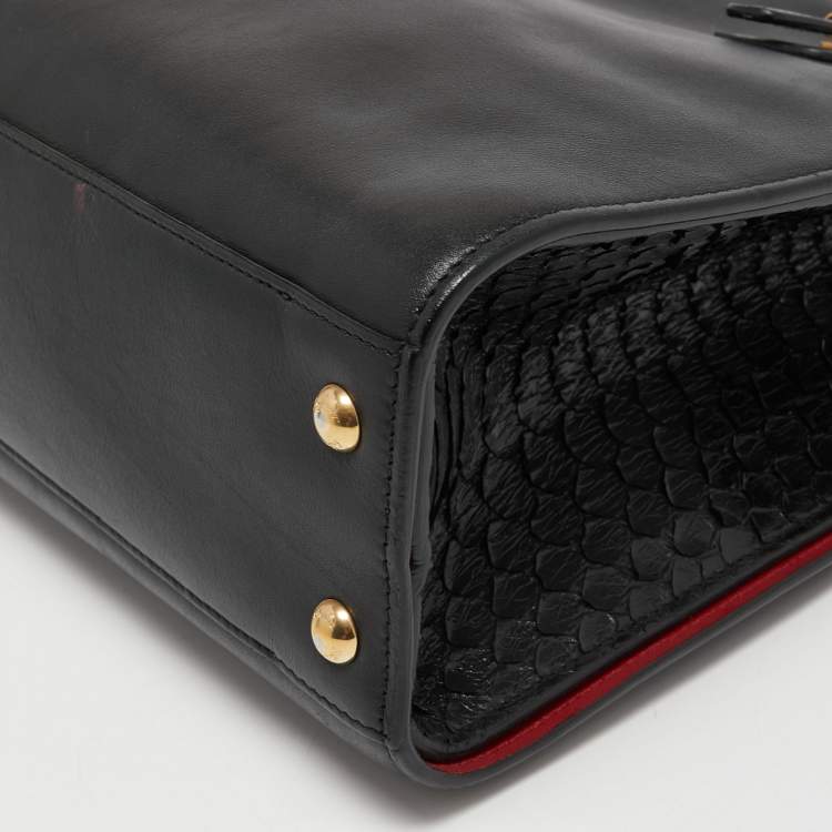 Pre Owned Salvatore Ferragamo Black Leather and Python Whitney Tote 