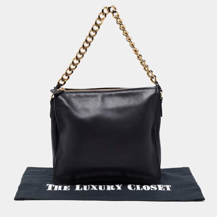 Pre Owned Salvatore Ferragamo Black Leather Chain Shoulder Bag