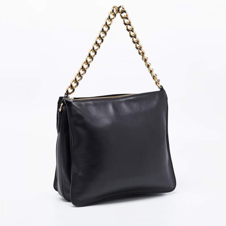 Pre Owned Salvatore Ferragamo Black Leather Chain Shoulder Bag