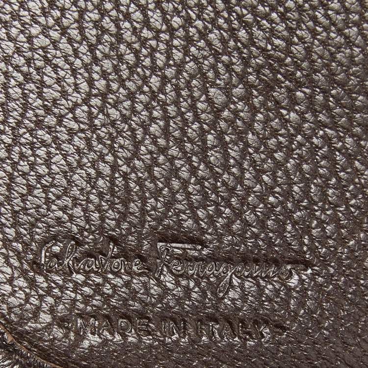 Pre Owned Salvatore Ferragamo Dark Brown Leather Zip Around Compact Wallet