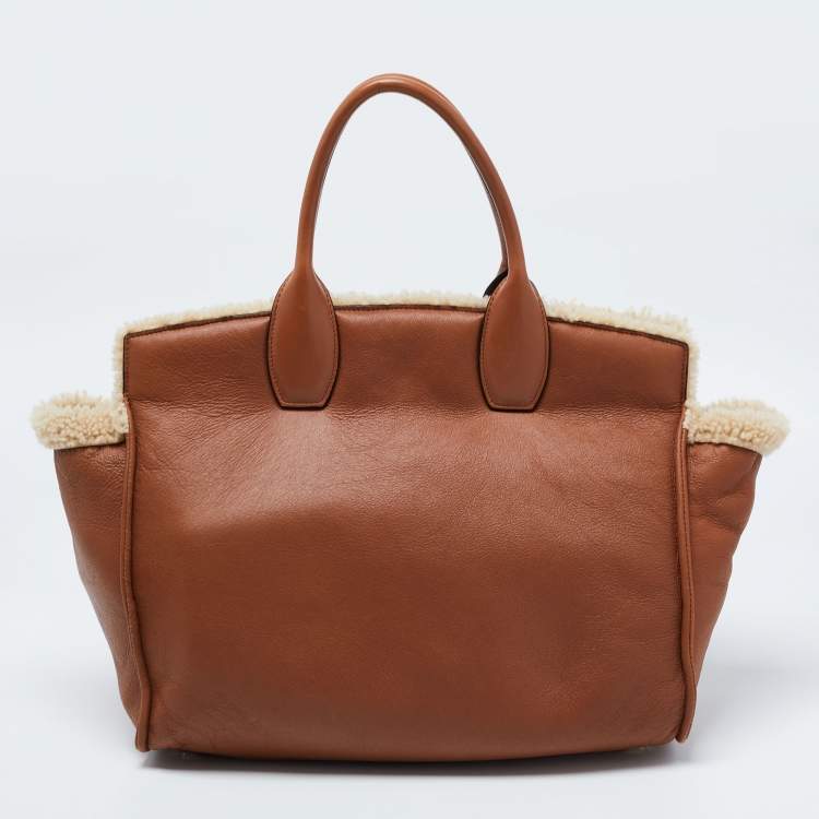 Pre Owned Salvatore Ferragamo Brown Leather and Shearling The Studio Top Handle Bag