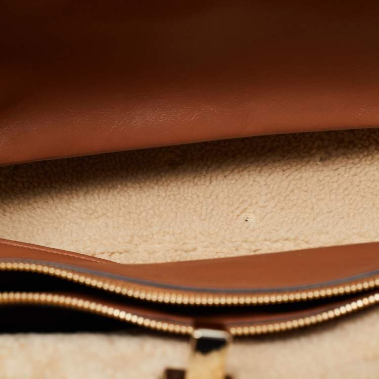 Pre Owned Salvatore Ferragamo Brown Leather and Shearling The Studio Top Handle Bag