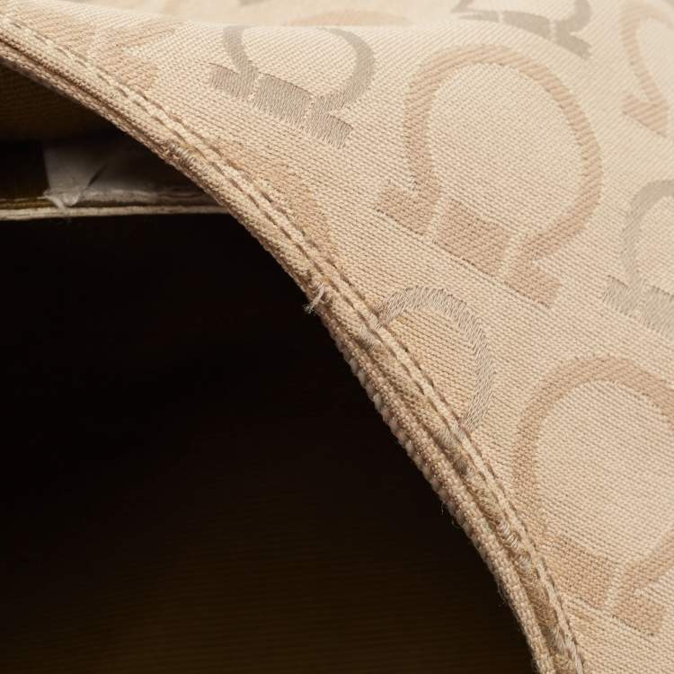 Pre Owned Salvatore Ferragamo Beige/Brown Gancini Print Canvas and Leather Hobo