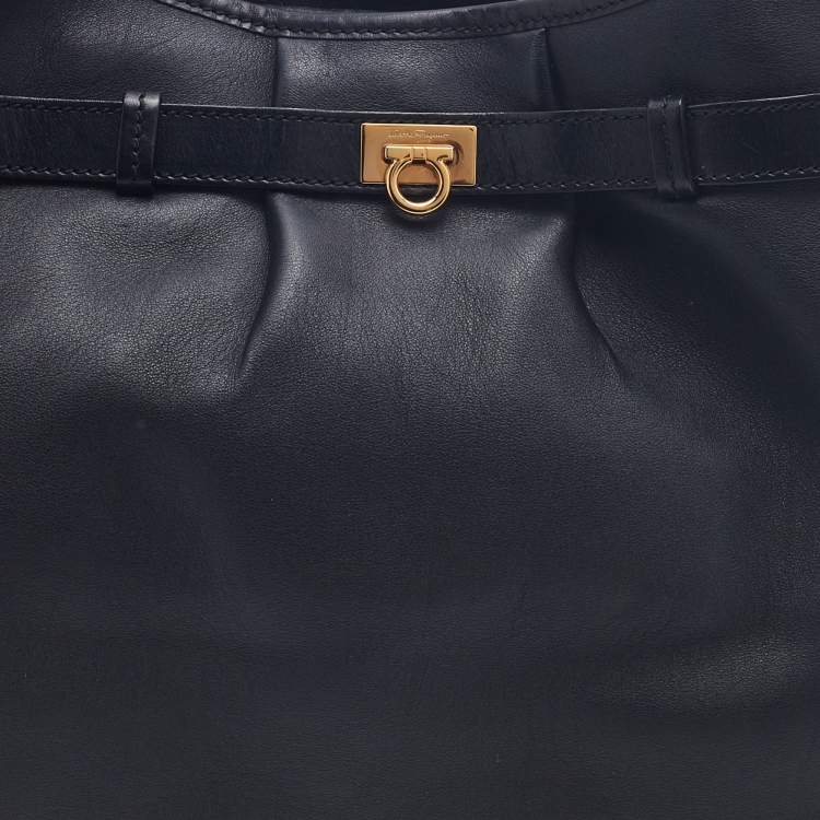 Pre Owned Salvatore Ferragamo Black Leather Gancini Belt Hobo