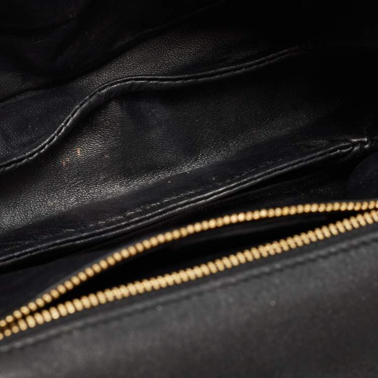 Pre Owned Salvatore Ferragamo Black Sequin and Leather Vara Bow Shoulder Bag