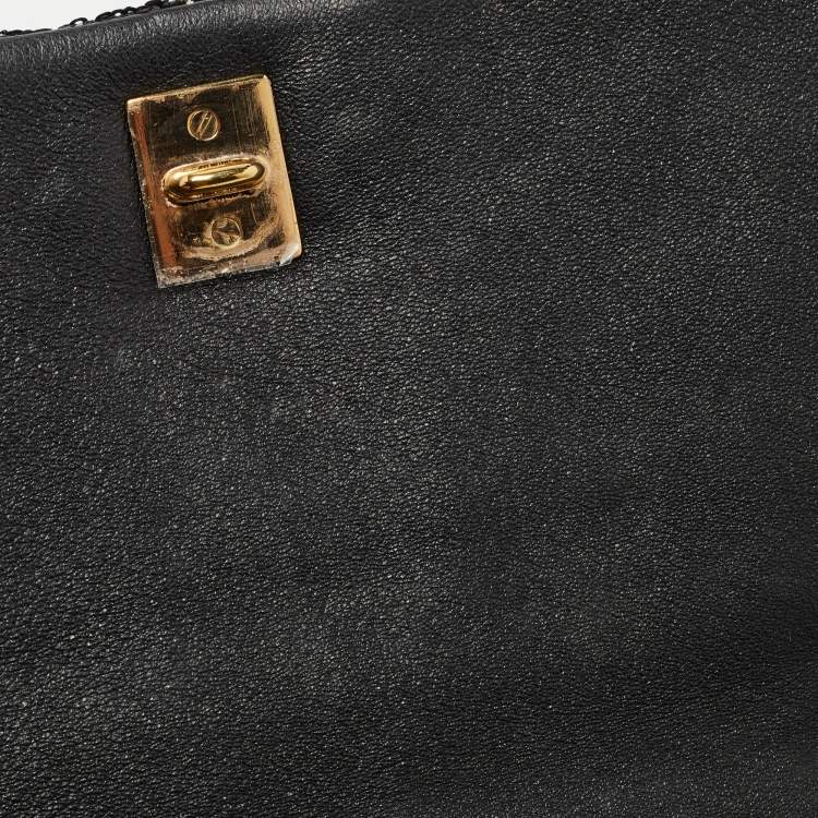 Pre Owned Salvatore Ferragamo Black Sequin and Leather Vara Bow Shoulder Bag
