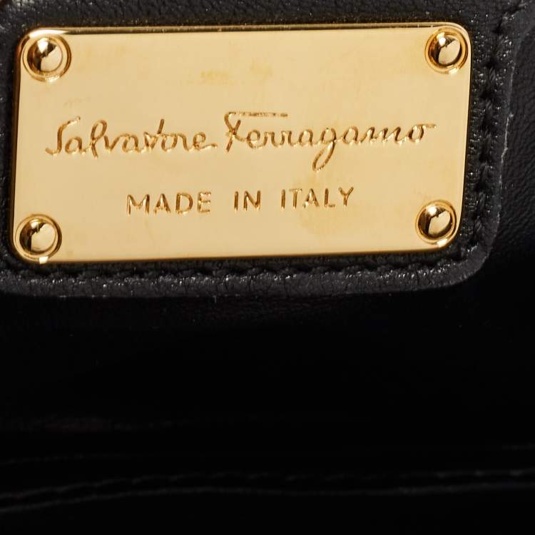 Pre Owned Salvatore Ferragamo Black Sequin and Leather Vara Bow Shoulder Bag