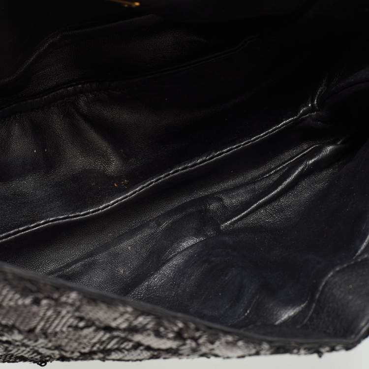 Pre Owned Salvatore Ferragamo Black Sequin and Leather Vara Bow Shoulder Bag